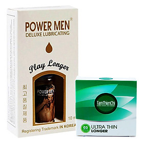 Gel bôi trơn Kéo Dài thời gian Powermen Play Longer chai 10ml Tặng 1 hộp Bao cao su siêu mỏng kéo dài Tâm Thiện Chí Ultrathin Longer hộp 3 cái