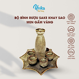 Bộ sake cao men gấm vàng khay quạt - Set sake men hỏa biến - Gốm Unika Bát Tràng