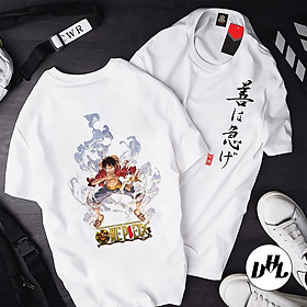 Áo thun trắng Anime, Manga Onepiece Luffy bốc khói, Unisex Nam Nữ có Size áo từ 25-95kg