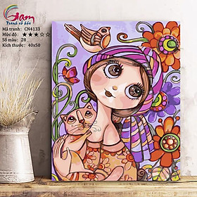 Mua Tranh tự tô màu số hóa nghệ thuật Cô gái ôm mèo CN4133