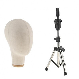 Cork Canvas Block Mannequin Model Head Wigs Making Display w/ Tripod Stand