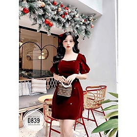 Bigsize 60-90KG vmart Đầm nhung đính ngọc D839 hàng Quảng Châu cao cấp chiết eo giấu bụng