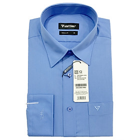  Áo sơ mi nam dài tay việt tiến màu xanh dương lai bầu regular