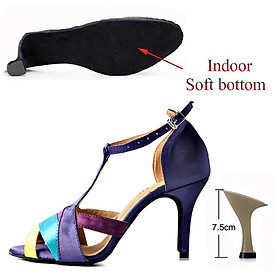 Giày khiêu vũ Latin mùa hè Ladies Salsa Tango Ballroom Party gót chân màu đen Satin Girls Sandals 10cm gót chân Color: Indoor Blue 10cm Shoe Size: 33