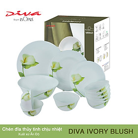 Bộ chén đĩa thủy tinh Diva Ivory I.B 10 món (La Opala), bộ quà tặng tân gia, quà Tết