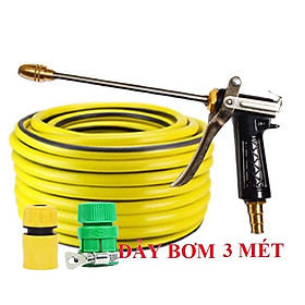 Bộ dây vòi xịt nước rửa xe, tưới cây . tăng áp 3 lần,loại 3m,5m 206318 đầu đồng,cút,nối nhựa vàng+ tặng móc khoá