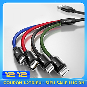 Dây cáp sạc đa năng 4 in 1 Type-C, 2 Lighning, Micro USB thế hệ 2 hiệu Baseus Rapid cho iPhone/ iPad, Smartphone & Tablet Android (3.5A, 1.2M, Fast charge 4 in 1 Cable) - Hàng chính hãng
