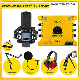 Combo thu âm, livestream Micro AQTA ALC290, Sound card XOX K10 Jubilee - Kèm full phụ kiện kẹp micro, màng lọc, tai nghe, giá đỡ ĐT - Hỗ trợ thu âm, karaoke online chuyên nghiệp - Hàng nhập khẩu