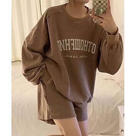 Set đồ nữ, bộ quần áo nữ thu đông áo dài tay, quần short 2 màu nâu, đen cá tính