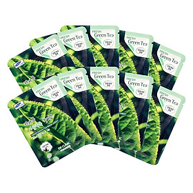 Hình ảnh Combo 10 Gói Mặt Nạ Trà Xanh Dưỡng Da 3w Clinic Fresh Greentea Mask Sheet 100% Cotton (23ml/Miếng)