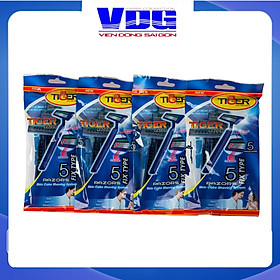 Combo 4 bịch Dao cạo râu 3 lưỡi Tiger (5 cây/ bịch)