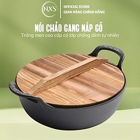 Mua Chảo Gang Đúc Nguyên Khối Sâu Lòng Chống Dính Nắp Gỗ 20cm DRU- Hàng Chính Hãng