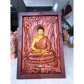 Mua Tranh treo tường  khắc tượng phật thích ca bằng gỗ hương đá tô làm mầu giả cổ kt 45×67×4cm