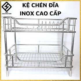 Kệ chén đĩa INOX cao cấp 100% (30x50x42) 2 tầng, có sóng đĩa, kệ để tô chén bát đĩa phòng bếp, dụng cụ nhà bếp tiện lợi, chất liệu INOX sáng bóng, không gỉ, cứng cáp, chắc chắn