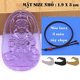 Mặt Phật Bất động minh vương pha lê tím 1.9cm x 3cm (size nhỏ) kèm vòng cổ dây dù đen + móc inox vàng, Phật bản mệnh, mặt dây chuyền