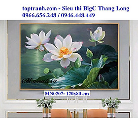 Tranh thêu chữ thập hoa sen trắng MN0207  cỡ 120x80cm chưa thêu