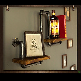 Kệ ống nước Kệ treo gắn tường gỗ chất liệu ống nước và gỗ trang trí nhà decor quán cafe