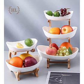 Khay sứ 3 tầng kèm kệ gỗ phong cách bắc âu | kệ gỗ 3 tầng khay sứ home decor | kệ sứ 3 tầng gỗ tre cao cấp