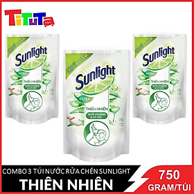 COMBO 3 Túi Nước rửa chén Sunlight Thiên nhiên (trắng) Túi 750gx3