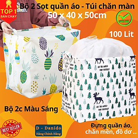 Combo 2 Túi Bạt Đựng Quần Áo, Chăn Mền (Giao Ngẫu Nhiên) Chống Thấm Nước, Bộ 2 Giỏ Sọt Đựng Đồ Dơ Họa Tiết Vintage miDoctor