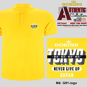 TOKYO JAPAN - NEVER GIVE UP, mã logo.g91. Áo thun polo nam nữ, form unisex. Áo phông cổ trụ Goking, vải cá sấu 3D, công nghệ chống nhăn Nhật Bản