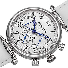 Akribos XXIV Women's Chronograph Watch - 3 Subdials Feature Seconds, Minutes and GMT On Embossed Alligator Pattern Leather Strap - AK630