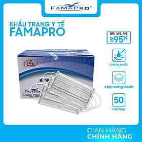 [HỘP - FAMAPRO] - Khẩu trang y tế kháng khuẩn 4 lớp Famapro (50 cái/ hộp)