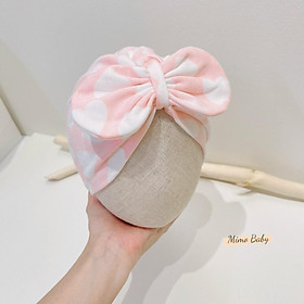 Mũ nón turban vải cotton co dãn màu hồng trái tim dễ thương cho bé gái