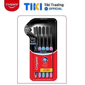 Bộ 5 Bàn chải đánh răng Colgate than hoạt tính kháng khuẩn SlimSoft Charcoal mềm mảnh