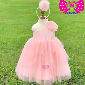 Váy Bé Gái Đầm Công Chúa Lệch Vai Hồng Đáng Yêu Hàng Thiết Kế Cao Cấp Thanh Nhi Fashion TN8522001
