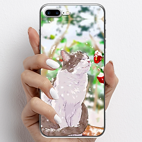 Ốp lưng cho iPhone 7 Plus, iPhone 8 Plus nhựa TPU mẫu Mèo trắng
