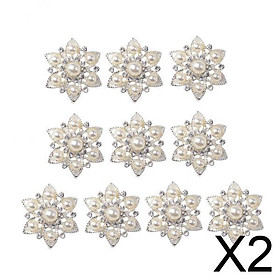 2x10x Flowers Flatback Button Rhinestone Faux Pearl Embellishments for Wedding