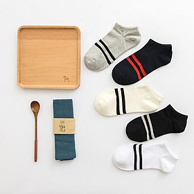 Combo 5 đôi tất lười nam ngắn cổ kẻ ngang thời trang TN06