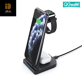 Mua Bộ Đế sạc không dây QGeeM Charging Stand chuẩn Qi 15W kèm củ sạc và dây cáp QC3.0 3 trong 1 cho iWatch  AirPods và iPhone - Hàng chính hãng