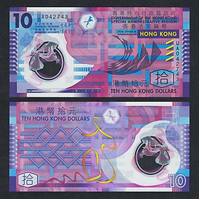 Mua Tiền polymer Hong Kong mệnh giá 10 dollars đẹp nhất thế giới - Tiền mới keng 100% - Tặng túi nilon bảo quản