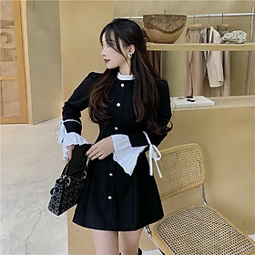 Đầm nữ phối viền xếp ly dài tay hàng nút sang chảnh giúp nàng nàng bật dự tiệc, dạo phố