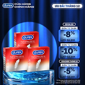 Bộ 3 hộp bao cao su Durex Fetherlite Ultima siêu mỏng, size 52 mm, 3 bao/hộp