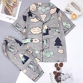 Đồ Ngủ Nữ Pijama Tay Ngắn Quần Dài Vải Kate Thái Loại 1, Bộ Mặc Nhà Thu Đông HATIBO