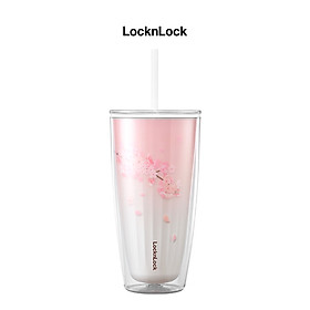 Ly nhựa 2 lớp Cherry Blossom Double wall Cold Cup LocknLock HAP522 - Kèm ống hút - Dung tích 750ml