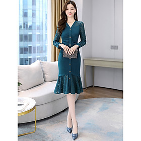 Váy đầm ôm đuôi cá cổ tim phối ren thanh lịch sang trọng size từ 40-70kg