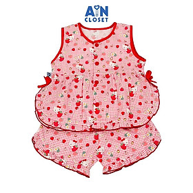 Bộ quần áo Ngắn bé gái họa tiết Mèo Dâu Đỏ Cotton - AICDBGODOHEO - AIN Closet