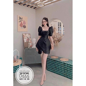 Bigsize 60-90KG vmart Đầm cổ vuông tay bồng D555 hàng Quảng Châu cao cấp chiết eo giấu bụng