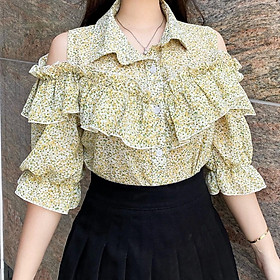 Mua ÁO SƠ MI NỮ HỞ VAI BÈO NHÚN (MS110) - HOA VÀNG L tại Sơ mi nữ Nắng fashion Mua Áo Sơ Mi Nữ Hở Vai Bèo Nhún (Ms110) - Hoa Vàng L Tại Sơ Mi Nữ Nắng Fashion