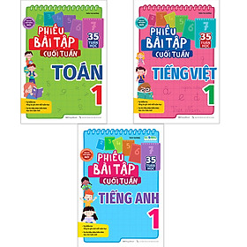 Hình ảnh sách Combo Phiếu Bài Tập Cuối Tuần Toán, Tiếng Việt, Tiếng Anh Lớp 1