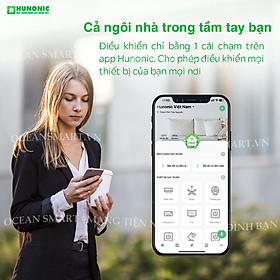 Công Tắc Cảm Ứng Wifi Hunonic, Công Tắc Kèm Ổ Cắm Thông Minh Hình Chữ Nhật Có Viền 2IN1 - HN02SMC