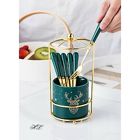 Mua Set 6 Nĩa kèm Giỏ Sứ Bắc Âu Xanh Cổ Vịt Cao Cấp - Lẵng Sứ Xanh