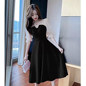 Đầm Nữ Tiểu Thư Tay Dài Phối Lưới Sao Xếp Ly Ngực Thời Trang Nữ Sam Closet Free Size 40-55kg