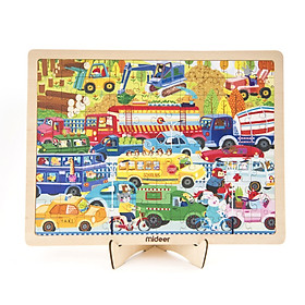 Mideer Puzzle Busy Traffic Bộ xếp hình gỗ 100 miếng chủ đề Giao Thông Hiện Đại