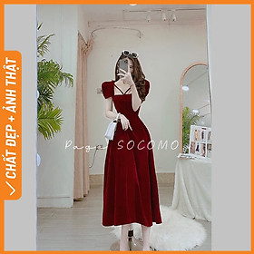 Váy Đầm Nhung Tay Hến Dây Ngực hàng thiết kế Socomo V1082022