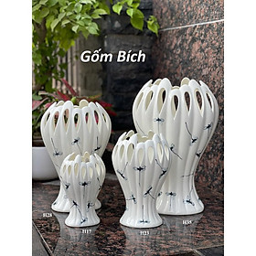 Mua Bình Hoa Lọ Hoa Bàn Tay Phật Men Kem Vẽ Chuồn Kim Full Size - Gốm Sứ Bát Tràng Cao Cấp